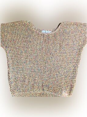 Short Sleeve Sweater, confetti ribbon yarn, Size Small
